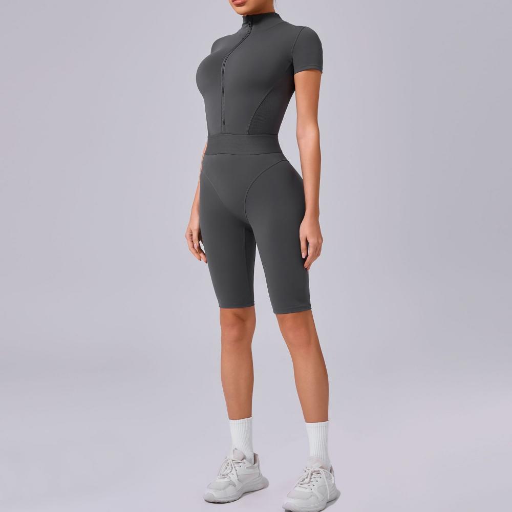 Women's Fitness Short Sleeve Jumpsuit With Zipper FGB41180