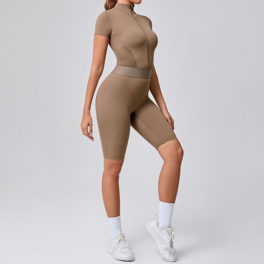Women's Fitness Short Sleeve Jumpsuit With Zipper FGB41180