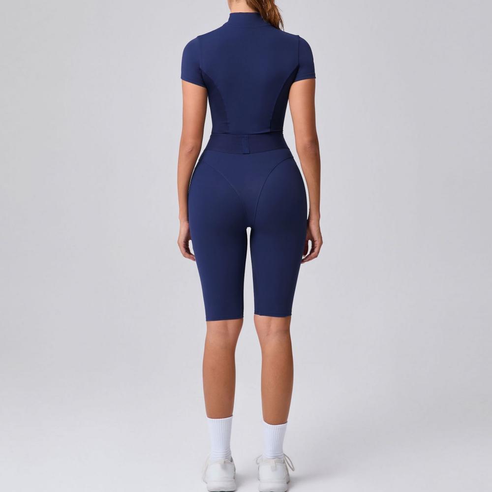Women's Fitness Short Sleeve Jumpsuit With Zipper FGB41180