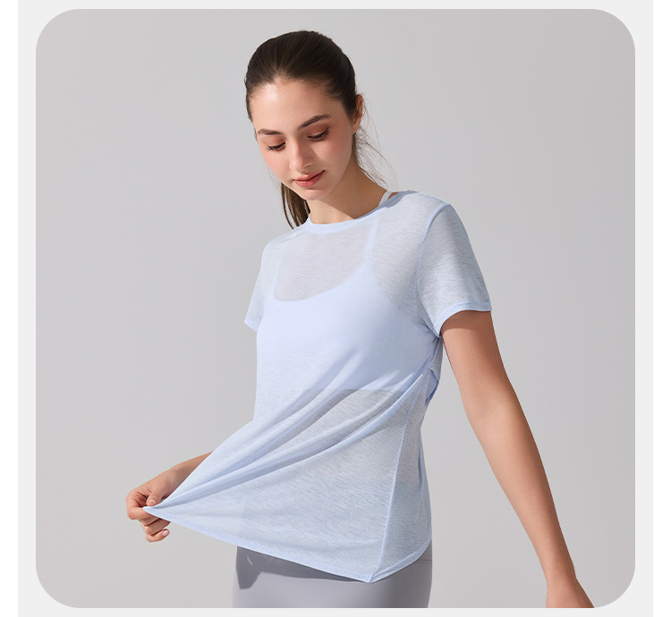 Women's Breathable Slub Yarn Sports Short Sleeve Yoga Tops FGBYD393