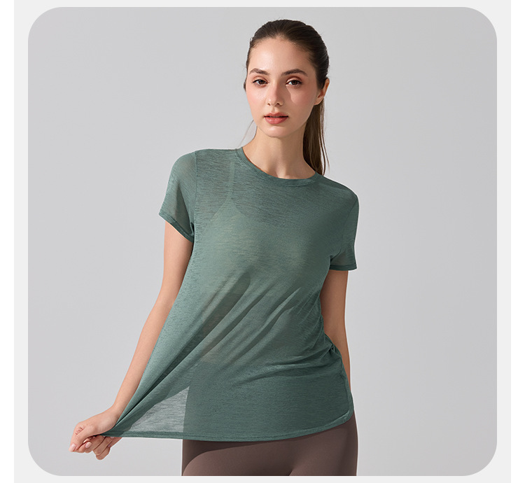 Women's Breathable Slub Yarn Sports Short Sleeve Yoga Tops FGBYD393