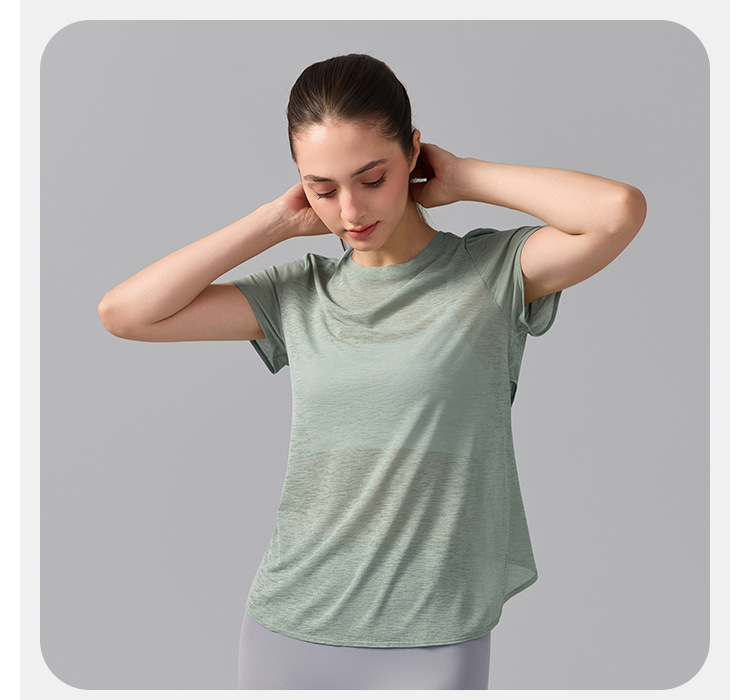 Women's Breathable Slub Yarn Sports Short Sleeve Yoga Tops FGBYD393