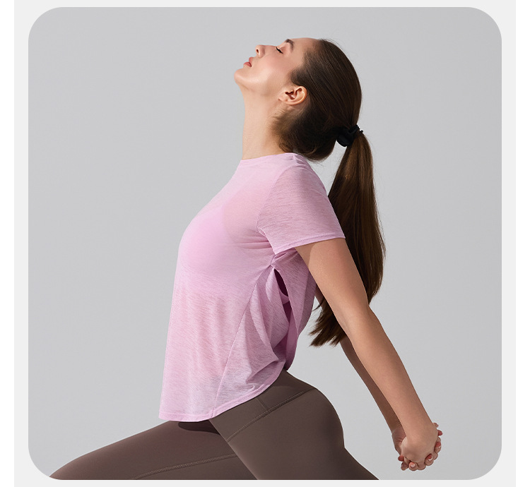 Women's Breathable Slub Yarn Sports Short Sleeve Yoga Tops FGBYD393
