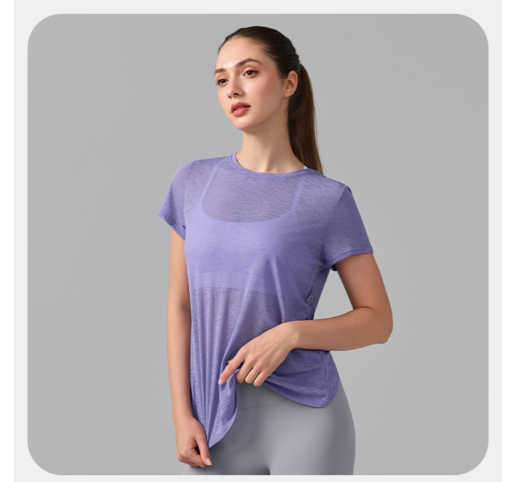 Women's Breathable Slub Yarn Sports Short Sleeve Yoga Tops FGBYD393