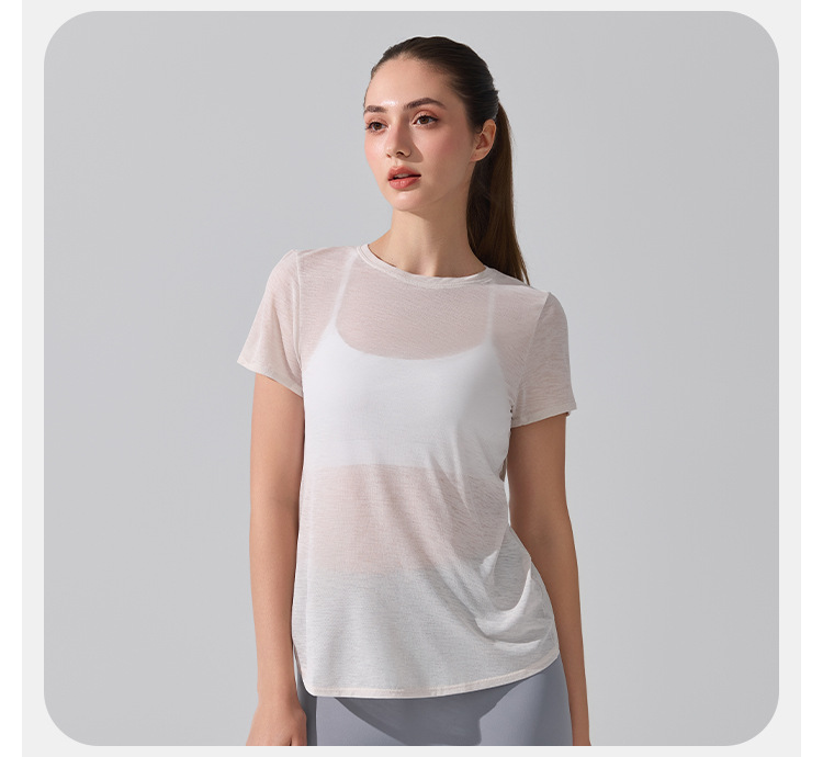 Women's Breathable Slub Yarn Sports Short Sleeve Yoga Tops FGBYD393