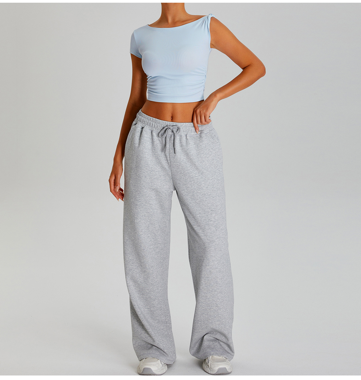 Women Solid Color 2 Piece Set Short Sleeve Tops Yoga Pants  FGBTM0253Y