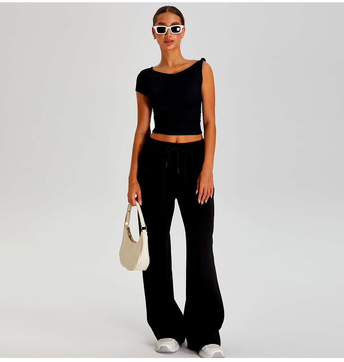 Women Solid Color 2 Piece Set Short Sleeve Tops Yoga Pants  FGBTM0253Y