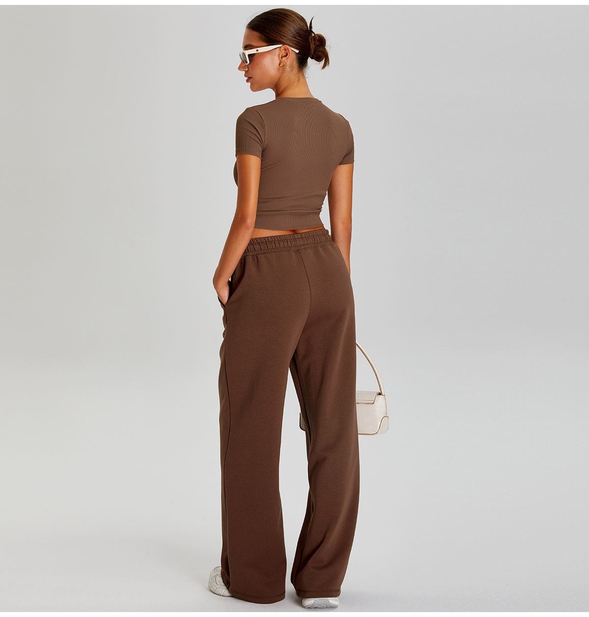 Women Solid Color 2 Piece Set Short Sleeve Tops Yoga Pants  FGBTM0253Y