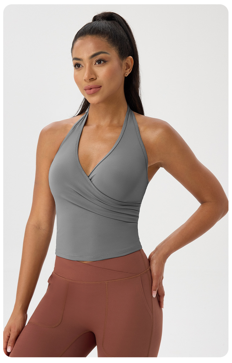 Breathable Fitness Wear Solid Color V-neck Running Sports Bra FGB52178