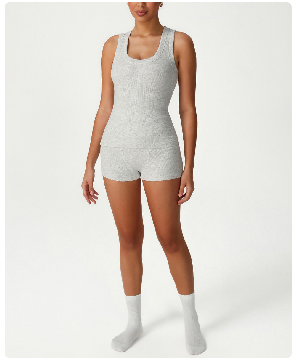 Deep U Neck Tank Top and Shorts Set Custom Workout Yoga Set FGBSM2541