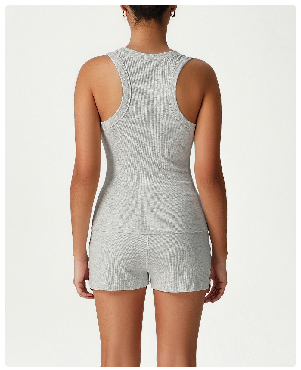 Deep U Neck Tank Top and Shorts Set Custom Workout Yoga Set FGBSM2541