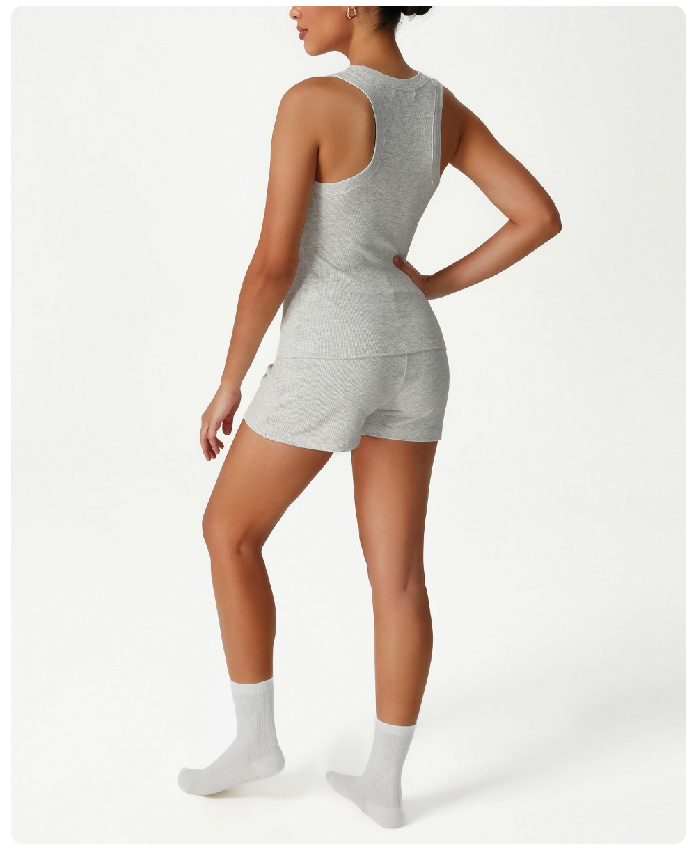 Deep U Neck Tank Top and Shorts Set Custom Workout Yoga Set FGBSM2541