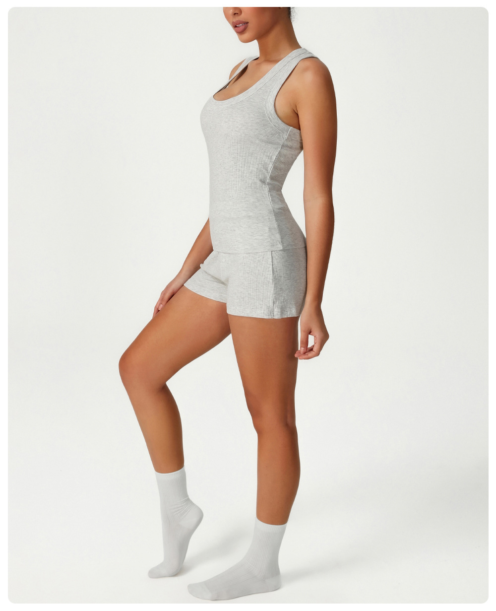 Deep U Neck Tank Top and Shorts Set Custom Workout Yoga Set FGBSM2541
