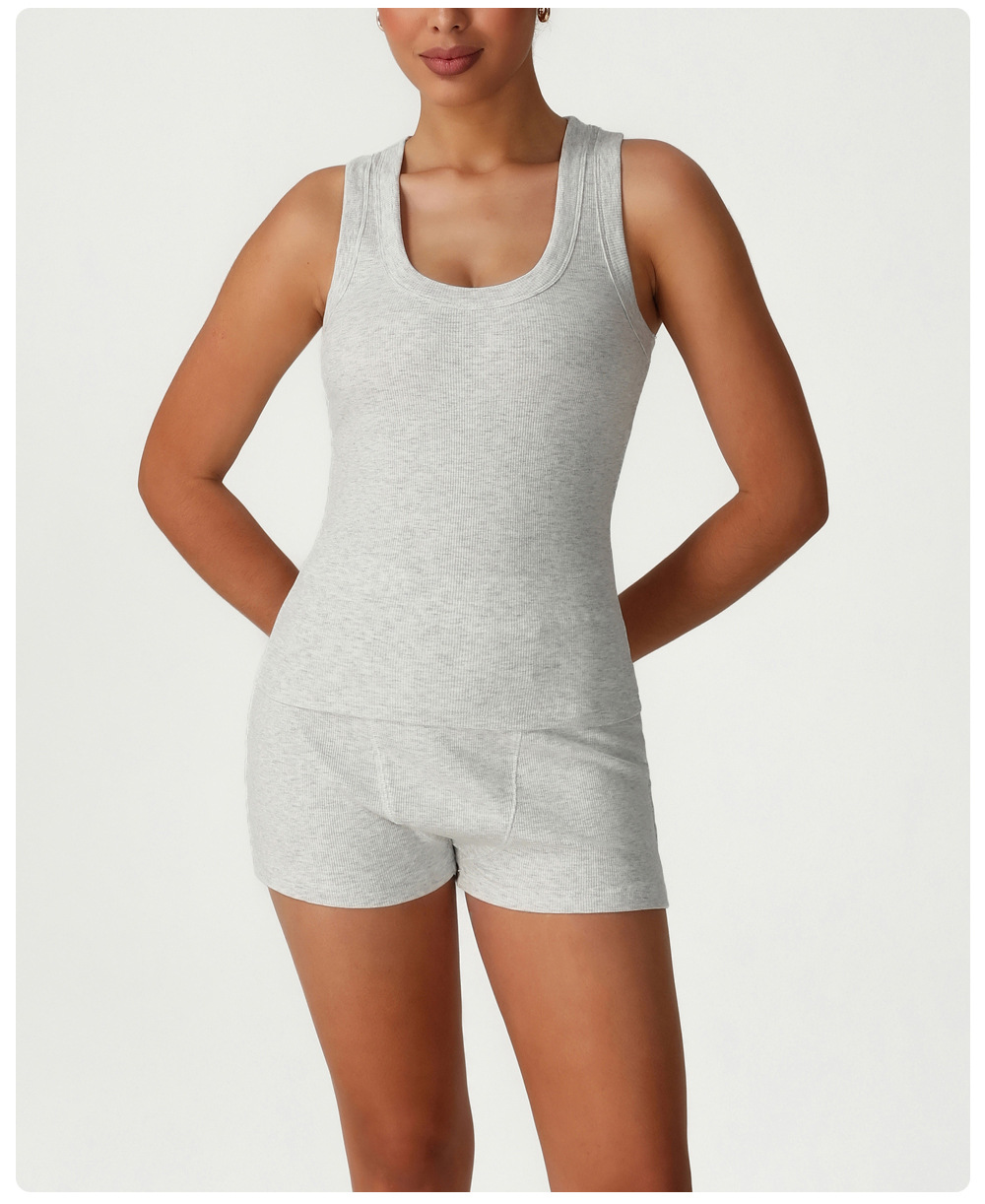 Deep U Neck Tank Top and Shorts Set Custom Workout Yoga Set FGBSM2541