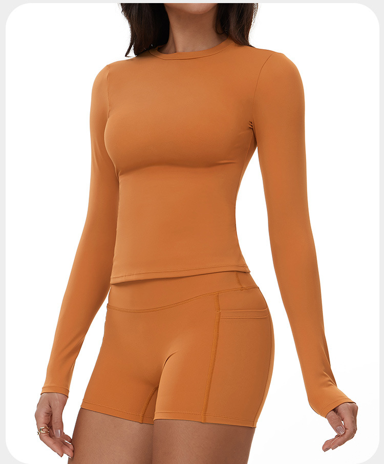 Crew Neck Workout Gym Shirts Long Sleeve Yoga Tops for Women FGBECX3103