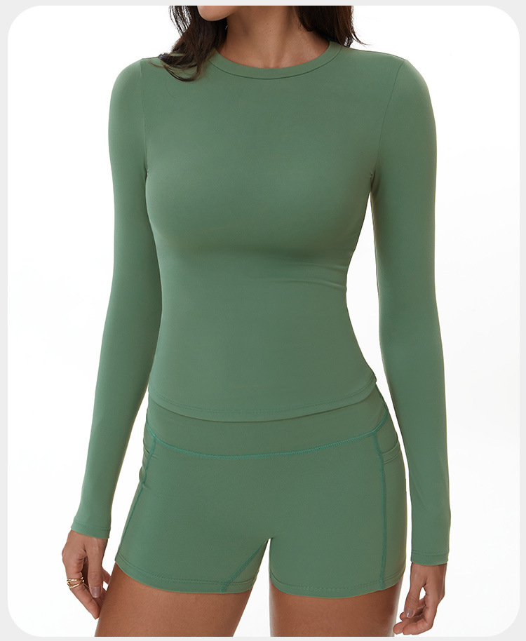 Crew Neck Workout Gym Shirts Long Sleeve Yoga Tops for Women FGBECX3103