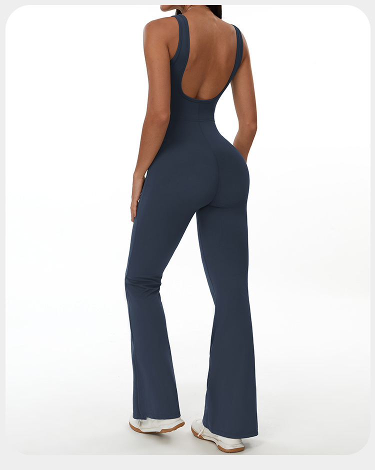 V Neck Backless Yoga Flare Jumpsuits for Women One Piece FGBELT3106