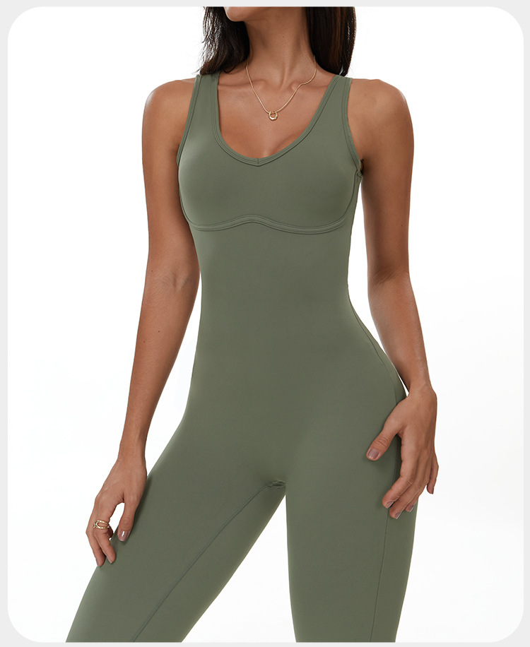 V Neck Backless Yoga Flare Jumpsuits for Women One Piece FGBELT3106