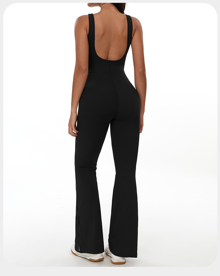 V Neck Backless Yoga Flare Jumpsuits for Women One Piece FGBELT3106
