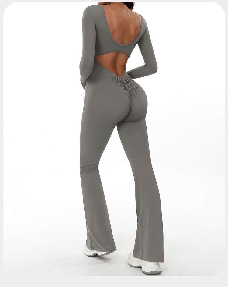 Sports Backless Long Sleeve Gym Flare Leggings Jumpsuits for Women FGBELT3104