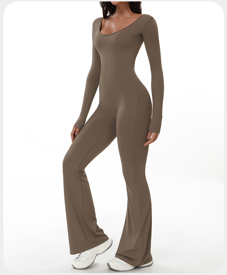 Sports Backless Long Sleeve Gym Flare Leggings Jumpsuits for Women FGBELT3104