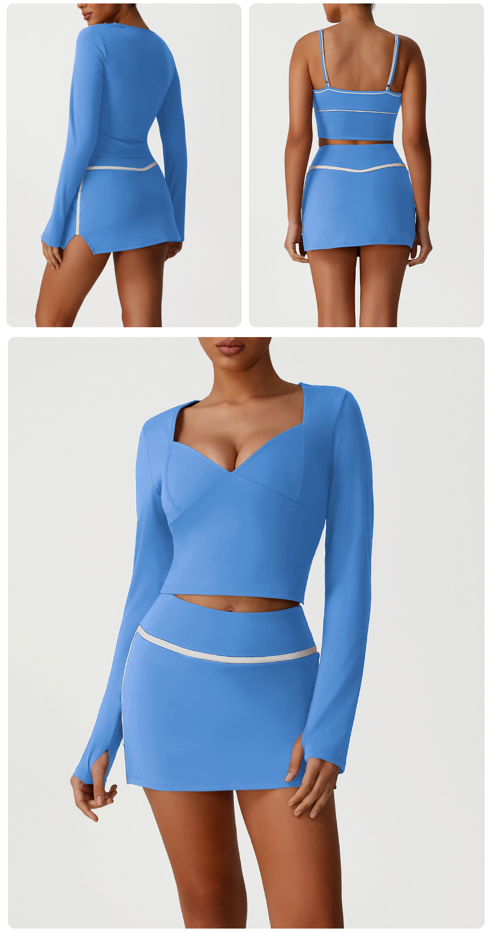 Yoga Bra Long Sleeve  2 in 1 Skirts Suit Golf Tennis Skirt 3 Piece Set Women FGBSM2531