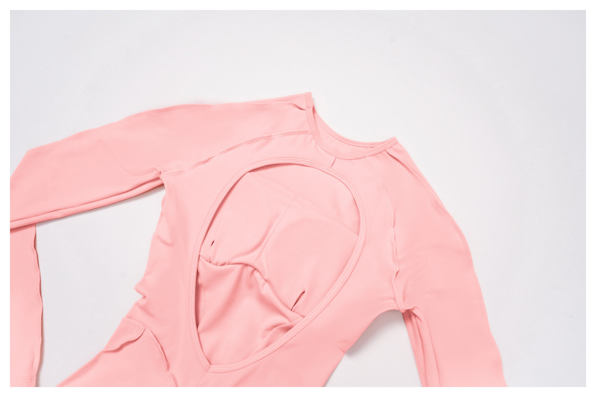 One Piece Long Sleeve Bodysuit Backless Three-dimensional Line Gym Yogasuit Women FGBELT9319