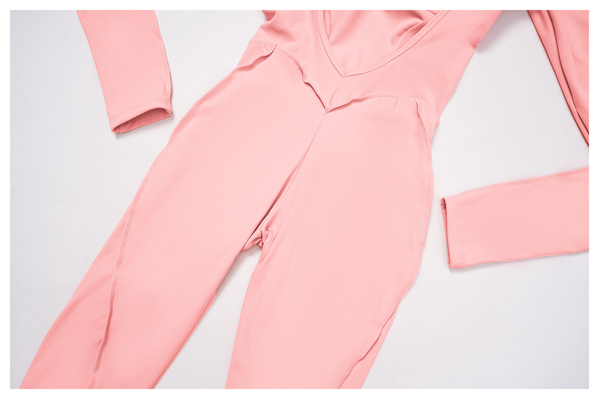 One Piece Long Sleeve Bodysuit Backless Three-dimensional Line Gym Yogasuit Women FGBELT9319