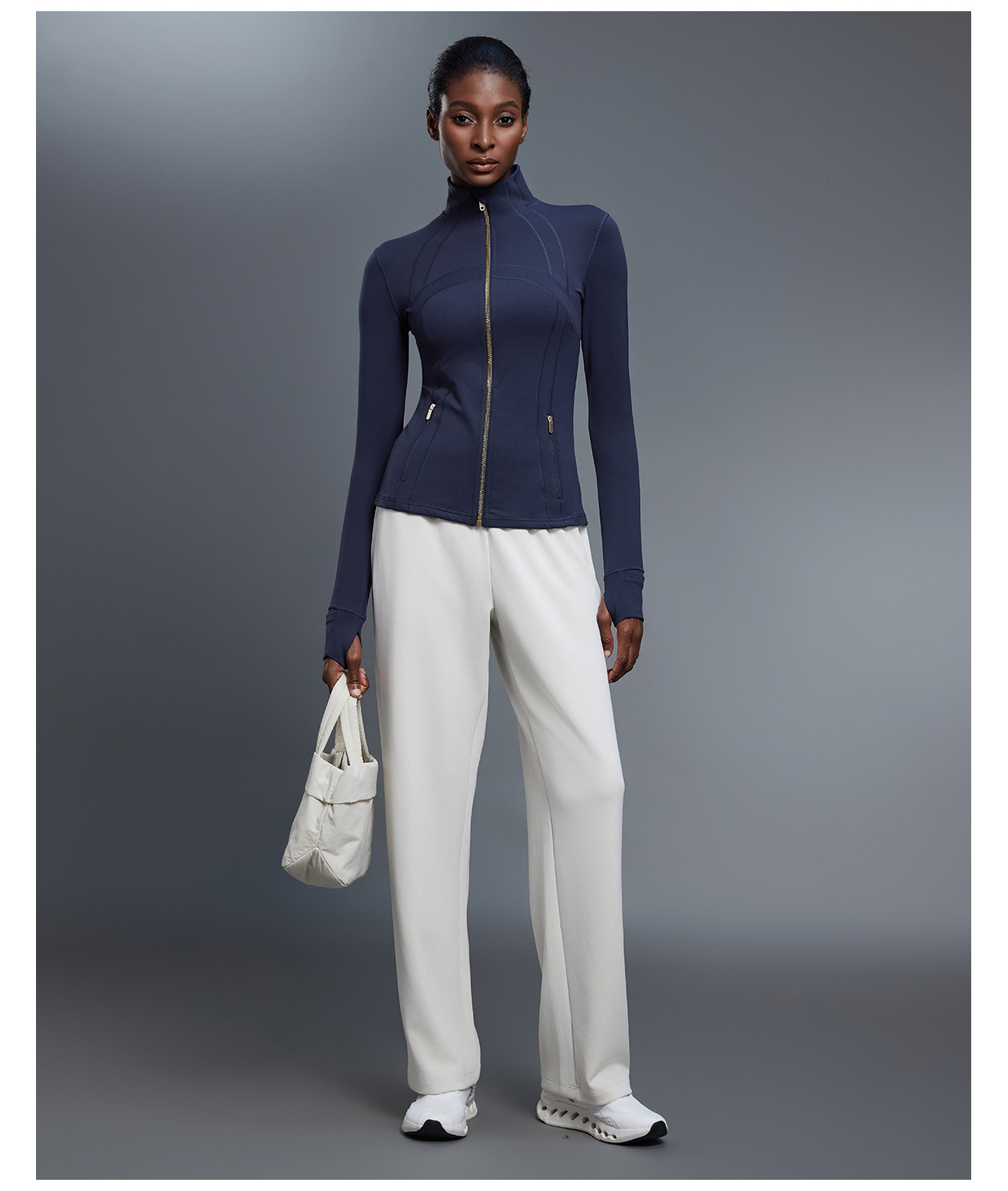 Custom Logo Zipper Women Jacket With Thumb Hole Soft Stretchy Long Sleeve Top FGBDAW182-2
