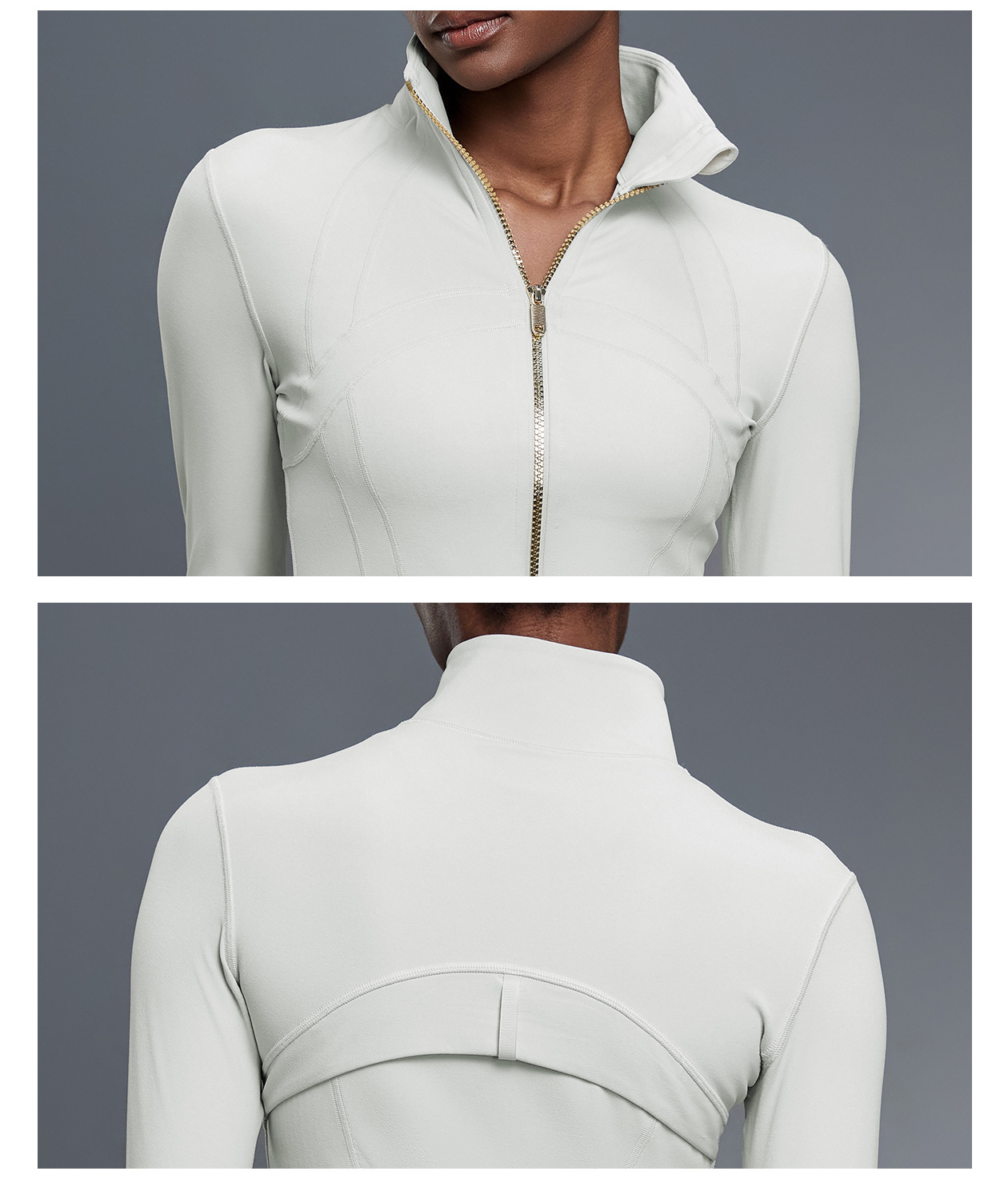 Custom Logo Zipper Women Jacket With Thumb Hole Soft Stretchy Long Sleeve Top FGBDAW182-2