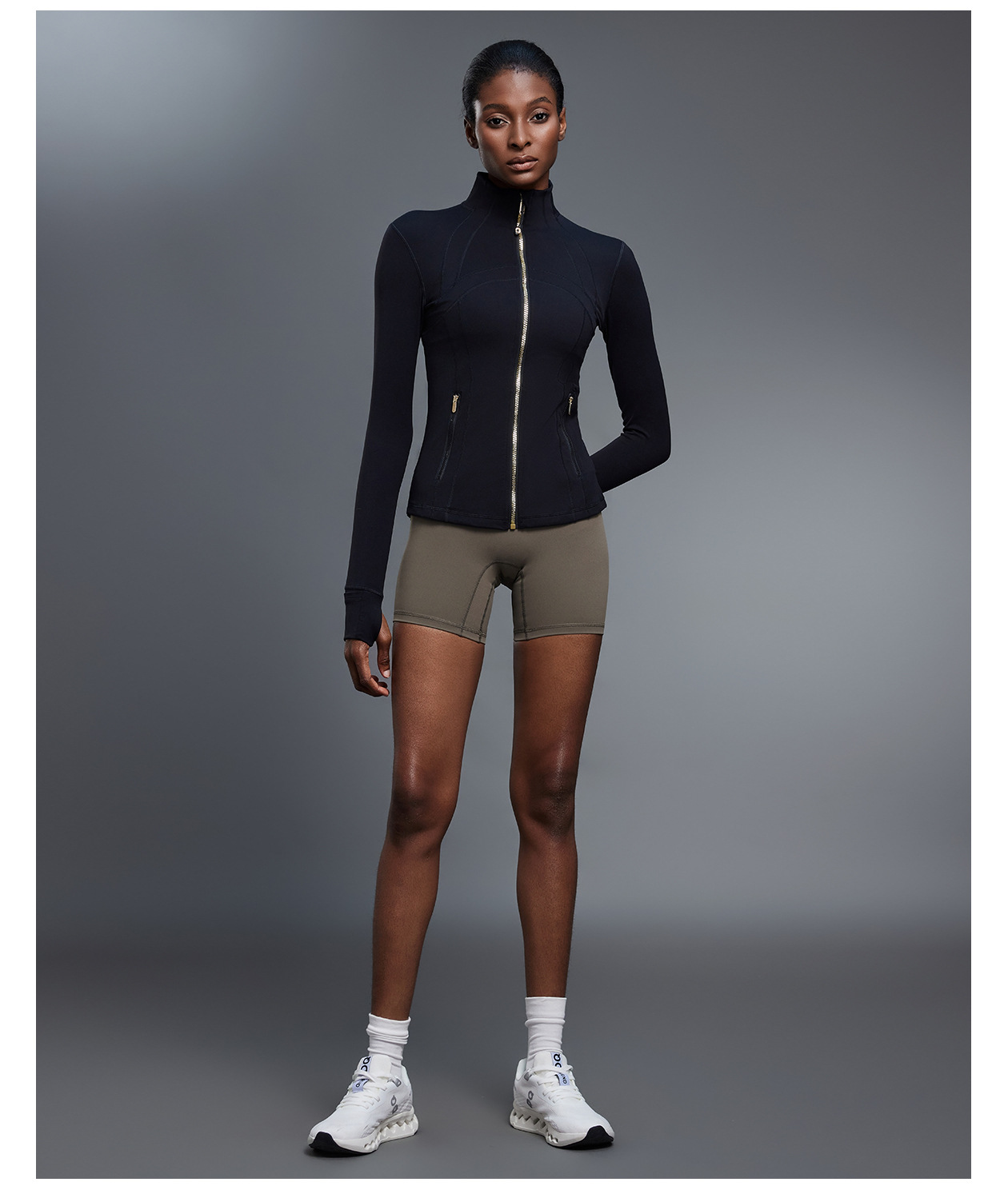 Custom Logo Zipper Women Jacket With Thumb Hole Soft Stretchy Long Sleeve Top FGBDAW182-2