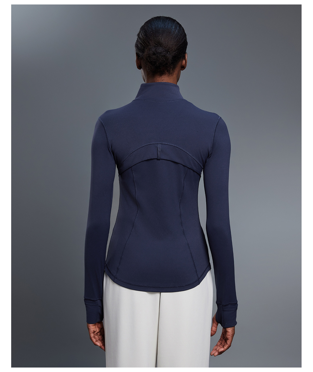 Custom Logo Zipper Women Jacket With Thumb Hole Soft Stretchy Long Sleeve Top FGBDAW182-2
