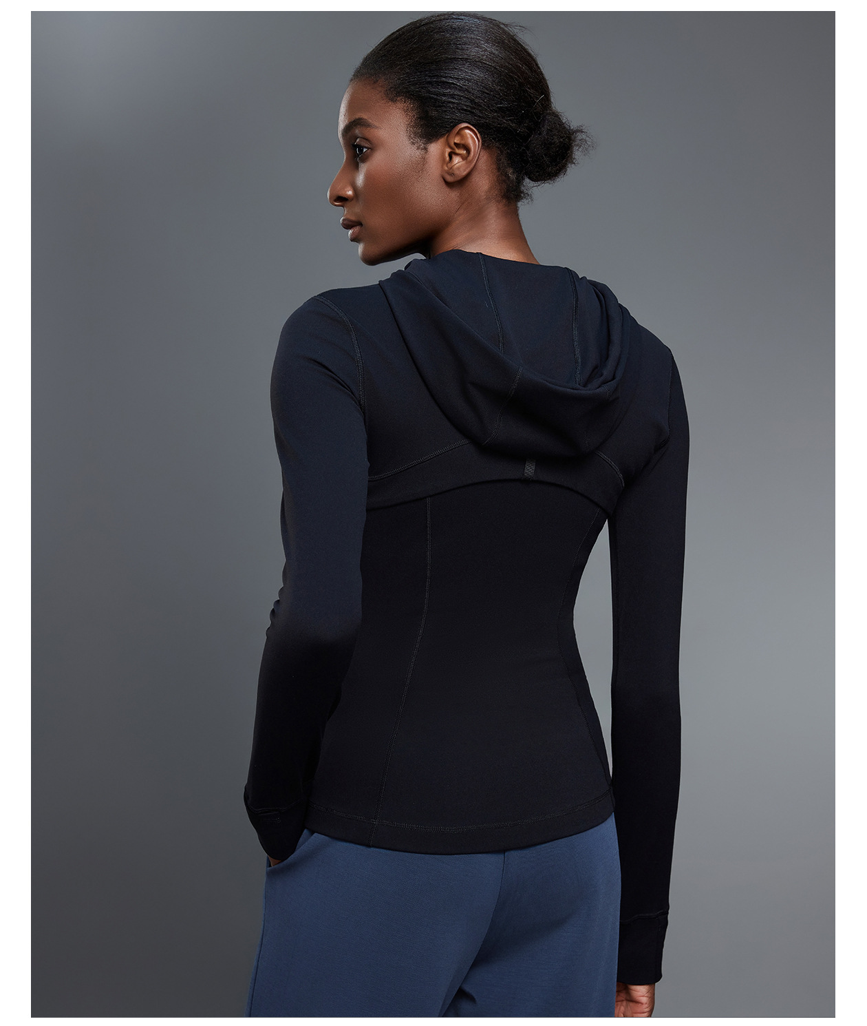 Custom Logo Zipper Women Hooded Jacket With Thumb Hole Soft Stretchy Long Sleeve Top FGBDAW204-2