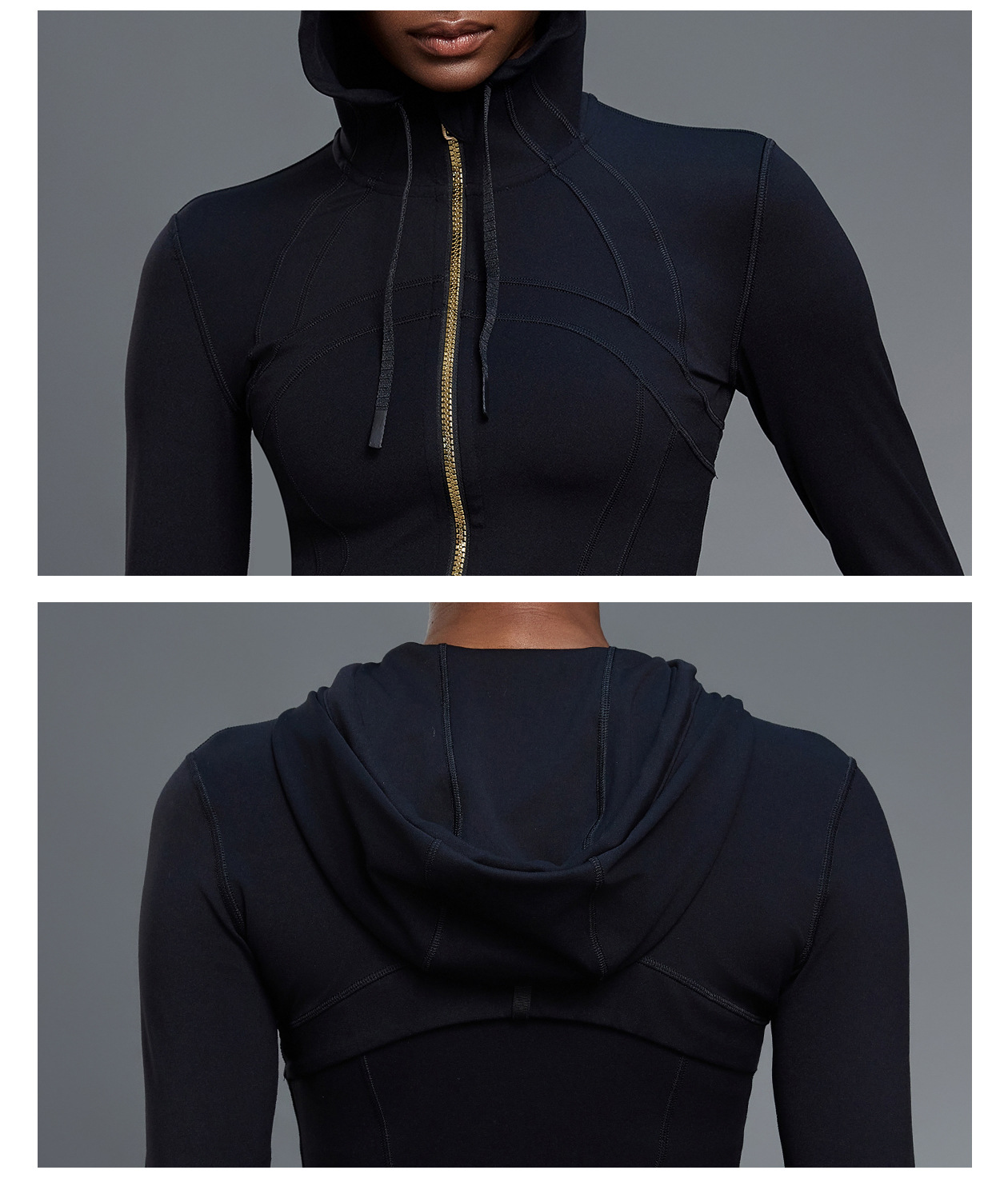Custom Logo Zipper Women Hooded Jacket With Thumb Hole Soft Stretchy Long Sleeve Top FGBDAW204-2