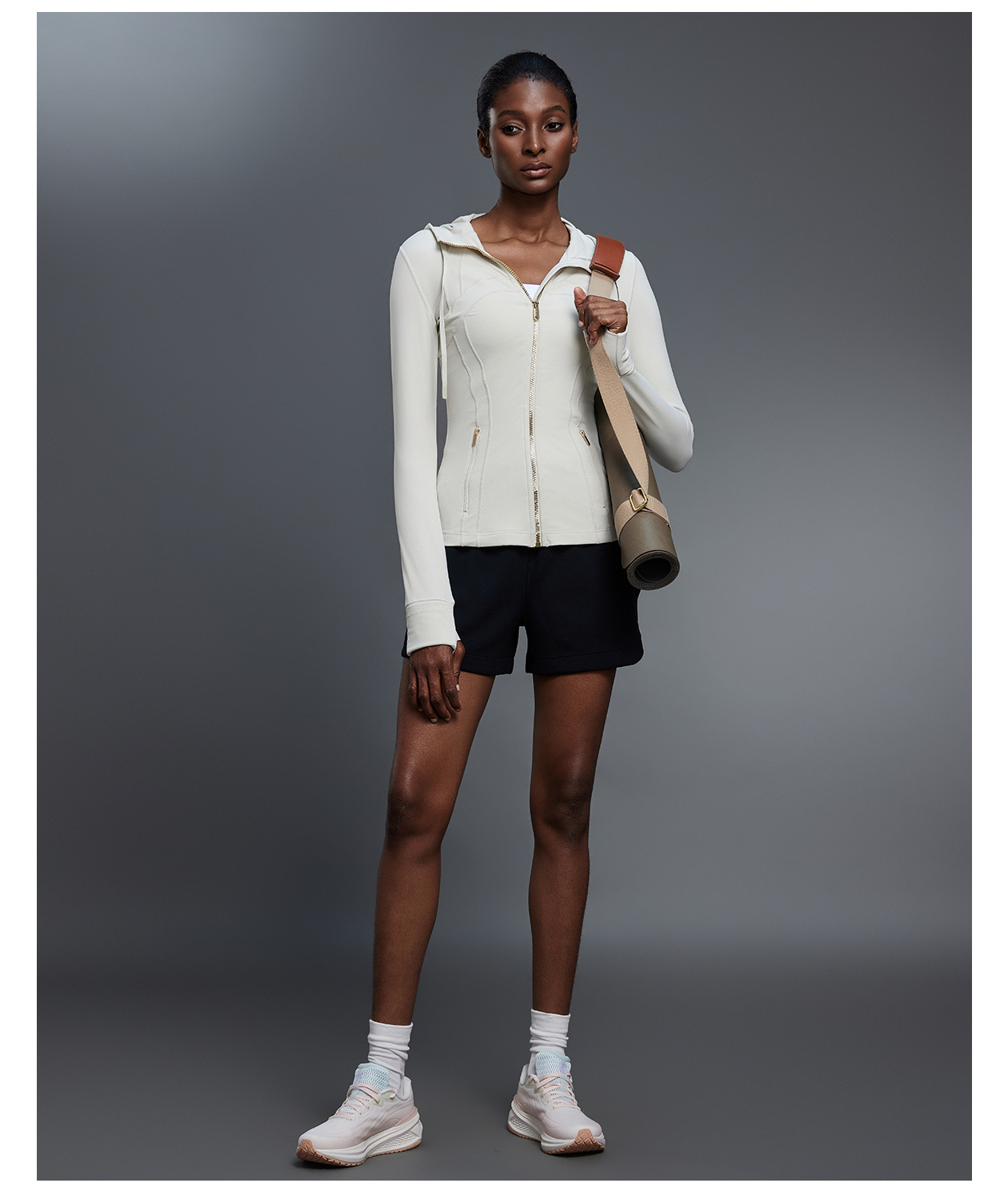 Custom Logo Zipper Women Hooded Jacket With Thumb Hole Soft Stretchy Long Sleeve Top FGBDAW204-2