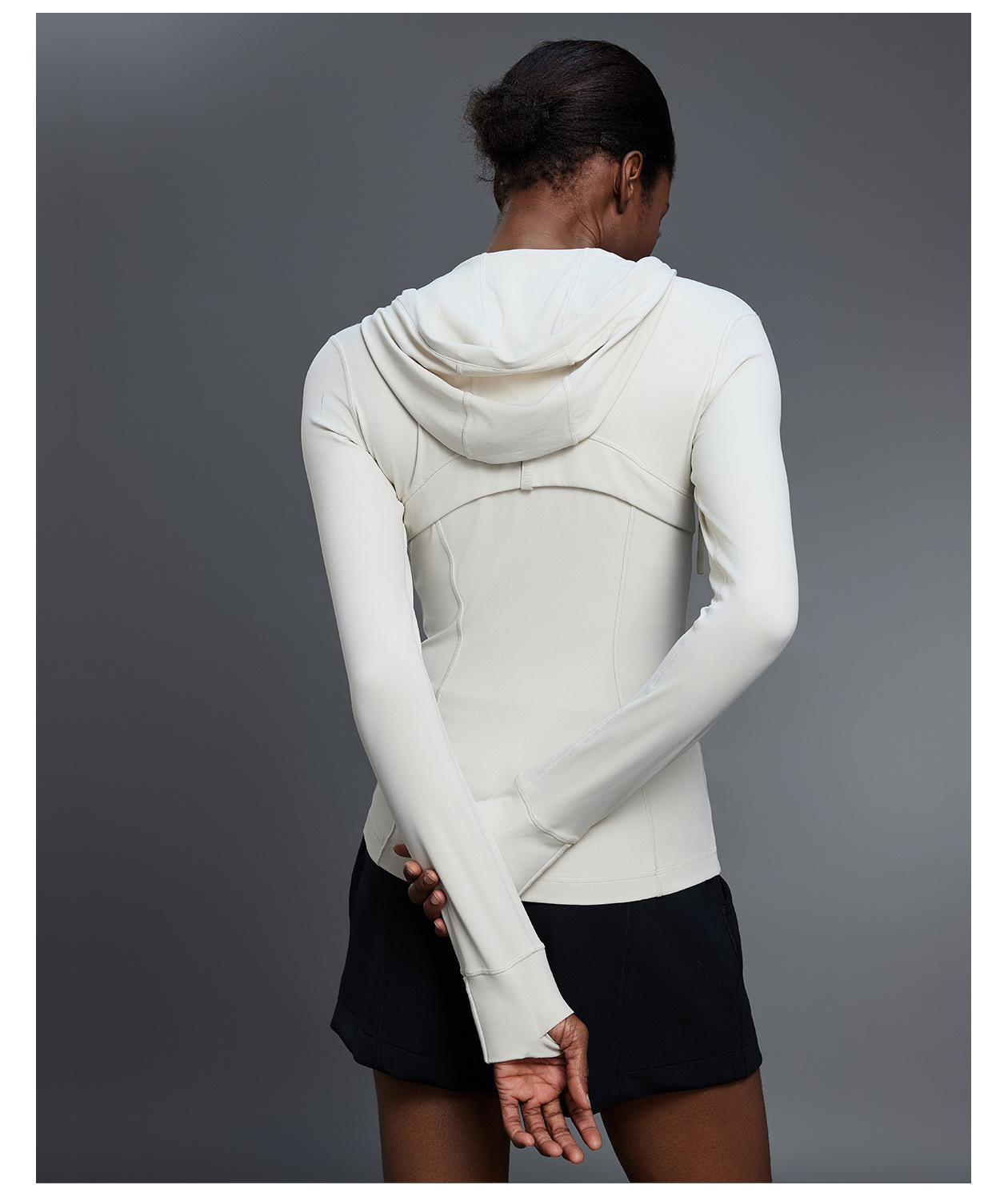 Custom Logo Zipper Women Hooded Jacket With Thumb Hole Soft Stretchy Long Sleeve Top FGBDAW204-2