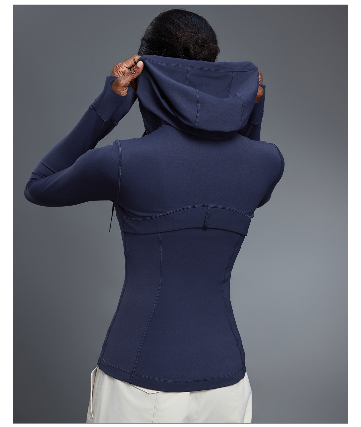 Custom Logo Zipper Women Hooded Jacket With Thumb Hole Soft Stretchy Long Sleeve Top FGBDAW204-2