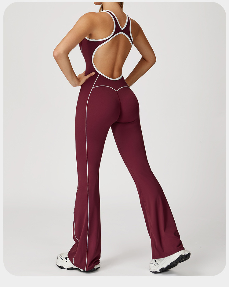 Wholesale  Tight Yoga Suit Dance Butt Lifting Tummy Control Flared Hem Jumpsuit One Piece Yoga Clothes Yoga Jumpsuit FGBDLT5009