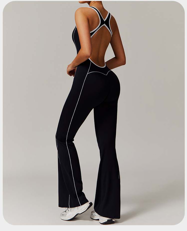 Wholesale  Tight Yoga Suit Dance Butt Lifting Tummy Control Flared Hem Jumpsuit One Piece Yoga Clothes Yoga Jumpsuit FGBDLT5009