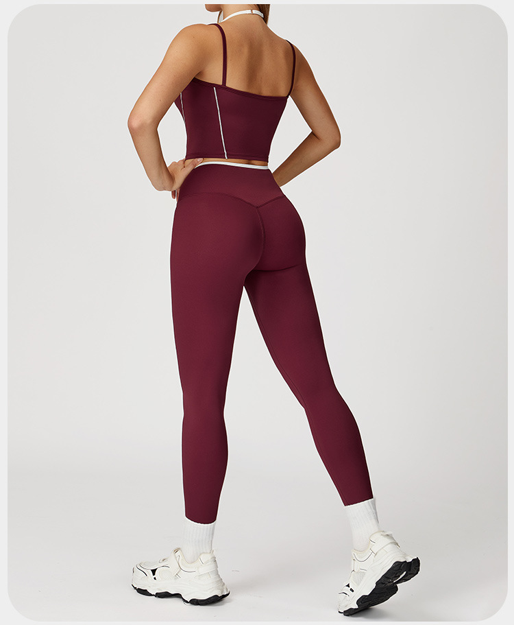 Women Color Block 5 Pcs Workout Outfits V Corss Waist Flare Yoga Leggings Versatile and Comfortable Fitness Outfit FGBTZ5009