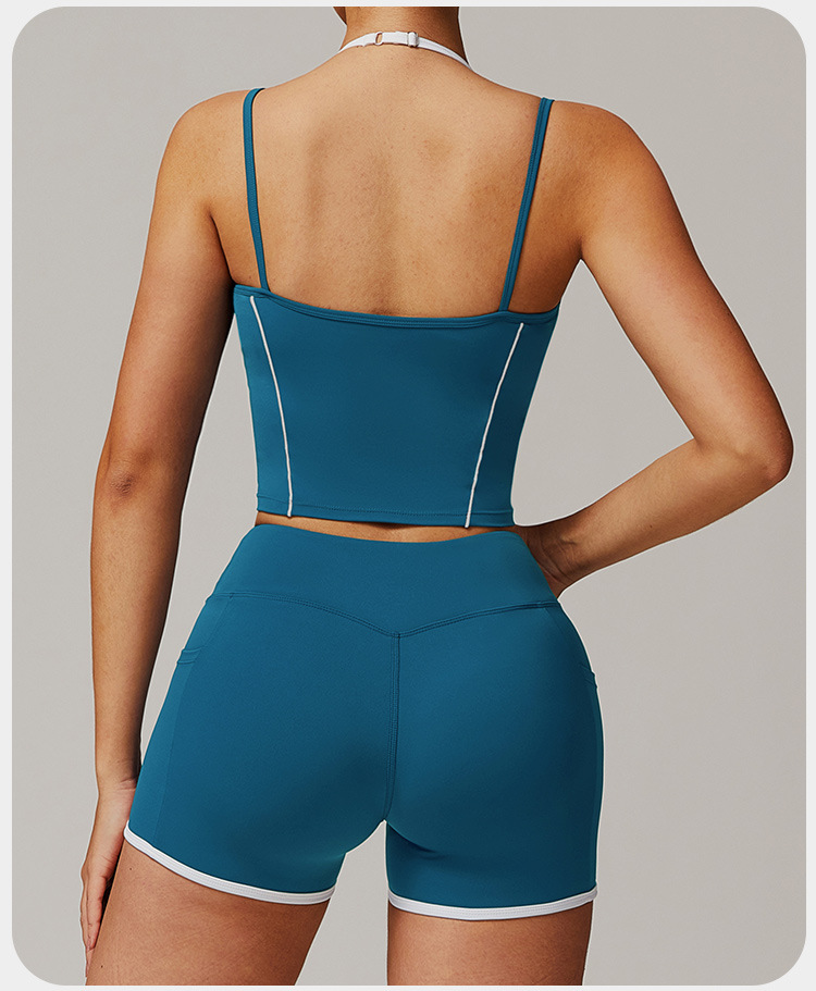 Women Color Block 5 Pcs Workout Outfits V Corss Waist Flare Yoga Leggings Versatile and Comfortable Fitness Outfit FGBTZ5009