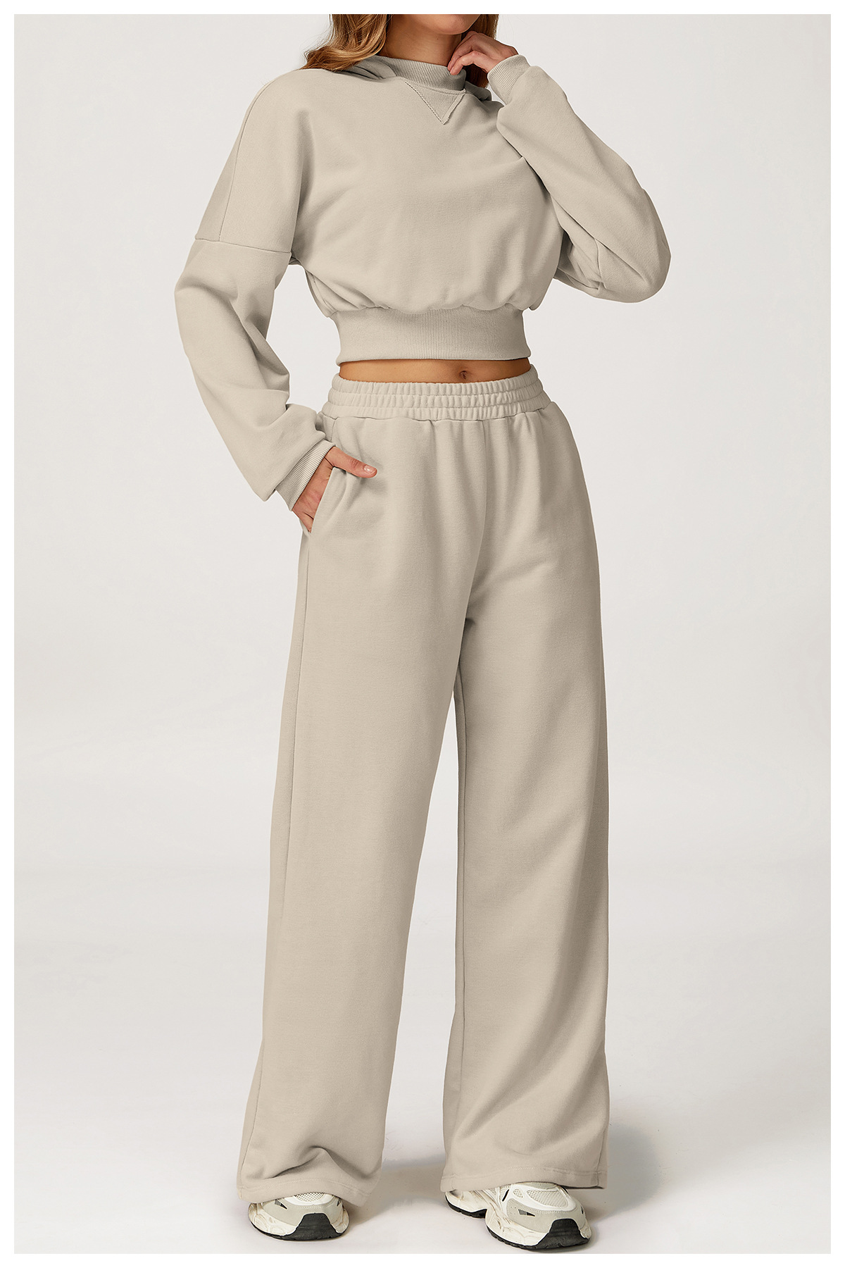 Women's Slim Long Sleeve 2-Piece Casual Athletic Set Comfortable Fitness Running Yoga  Sweatshirt with High Waist FGBTZ4507