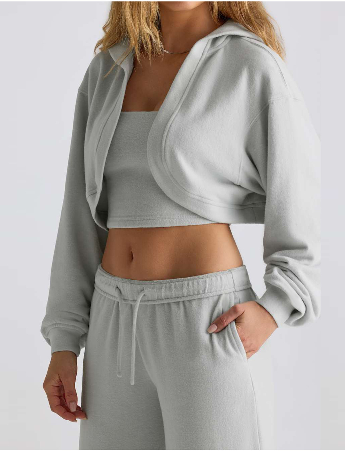 Womens Cropped Hoodie Workout Jacket Athletic Long Sleeve Sweatshirts FGB6011-1
