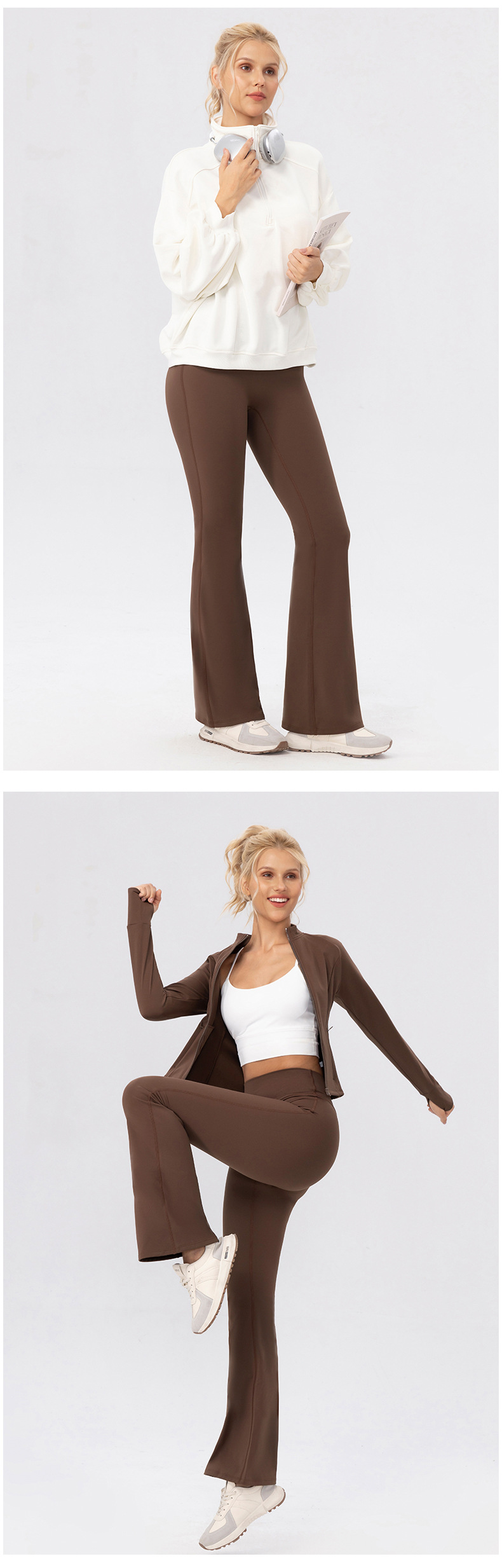 High Wide Waistband Warm Fleece Soft Flare  Pants Women's Yoga Sweat Pant FGB52325