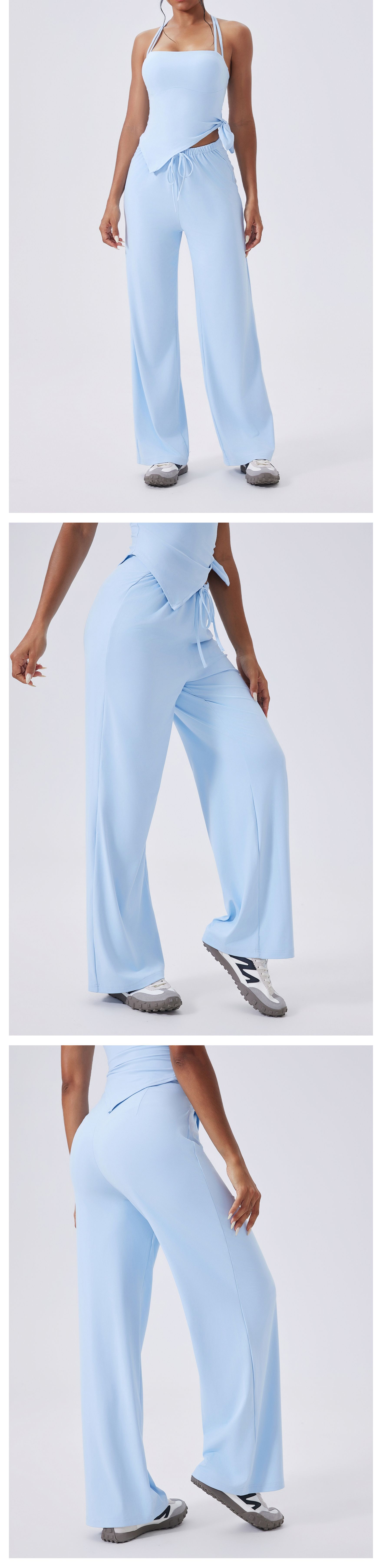 Loose High Waist Drawstring Casual Sports Trousers Women Custom logo Fashionable Straight Leg Loose Pants FGBCK3346
