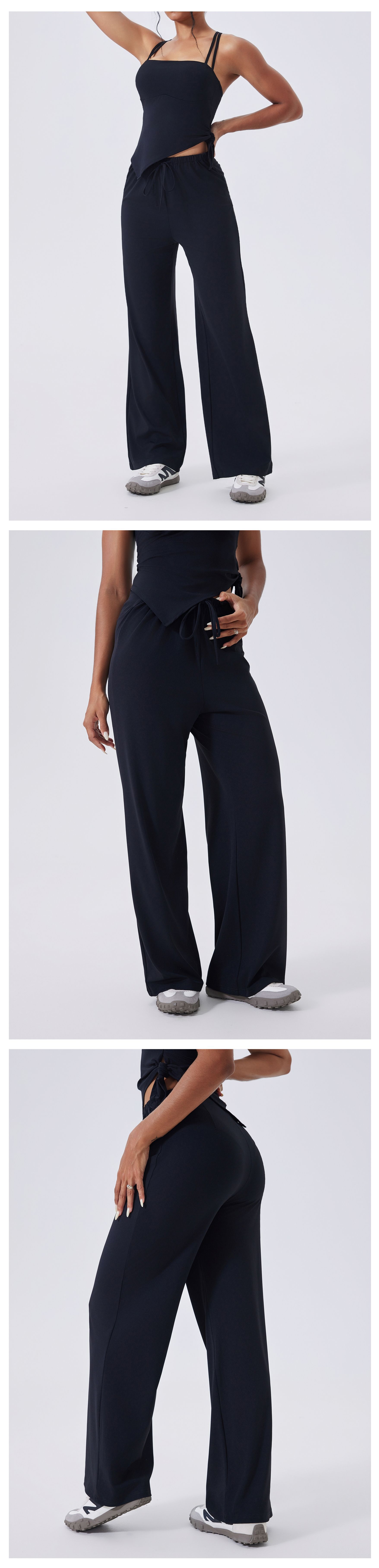 Loose High Waist Drawstring Casual Sports Trousers Women Custom logo Fashionable Straight Leg Loose Pants FGBCK3346