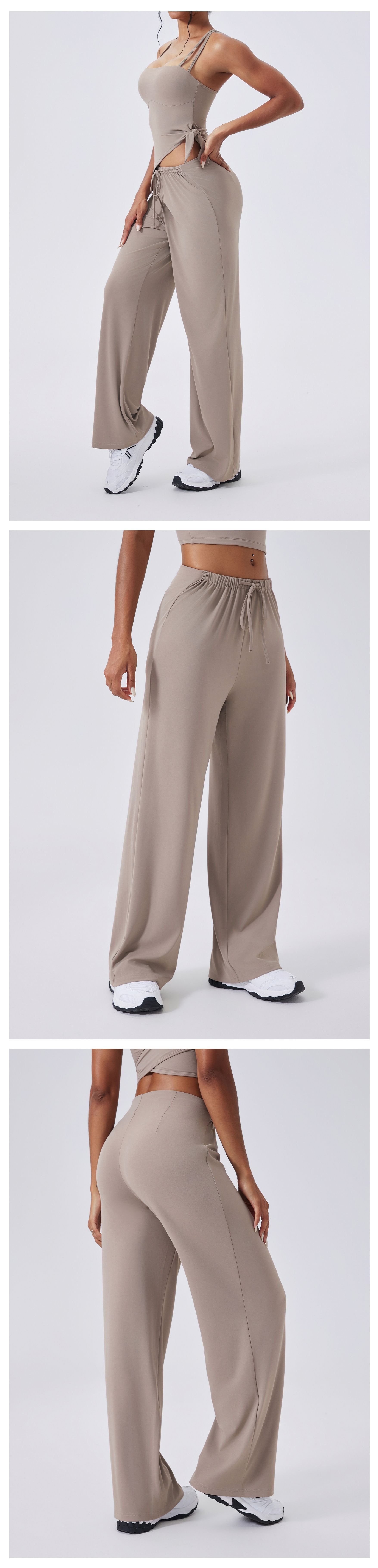 Loose High Waist Drawstring Casual Sports Trousers Women Custom logo Fashionable Straight Leg Loose Pants FGBCK3346