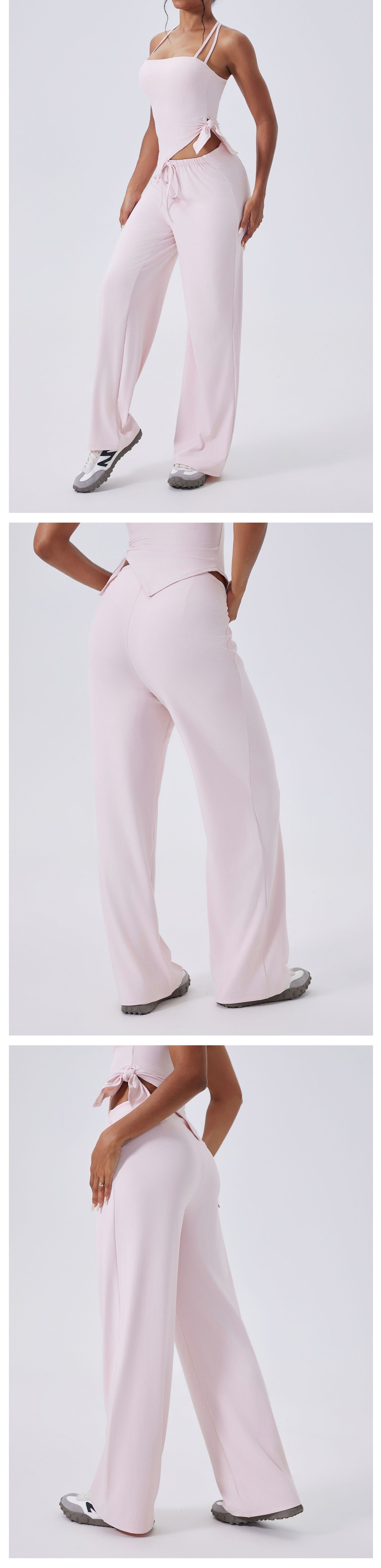 Loose High Waist Drawstring Casual Sports Trousers Women Custom logo Fashionable Straight Leg Loose Pants FGBCK3346
