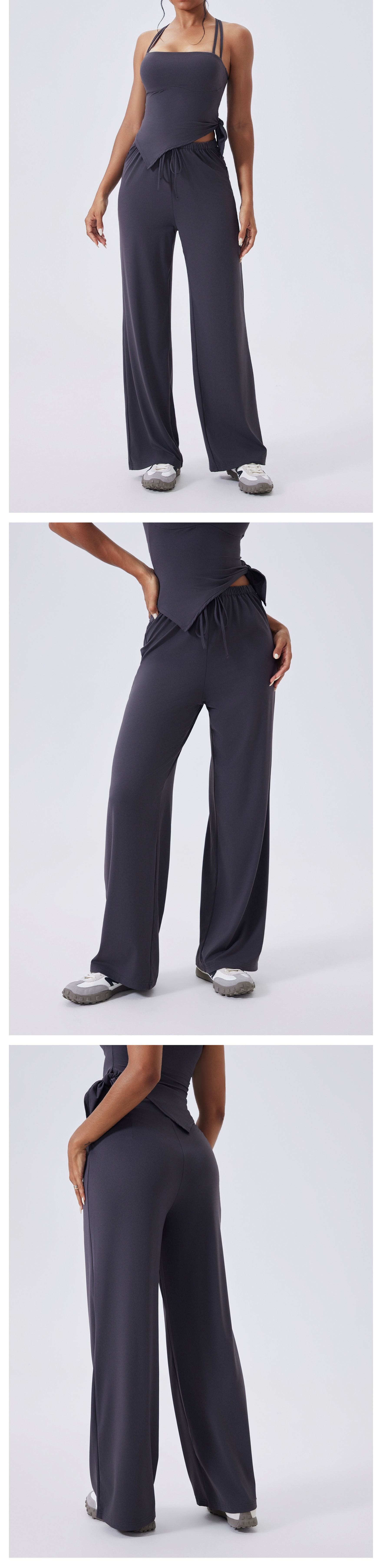 Loose High Waist Drawstring Casual Sports Trousers Women Custom logo Fashionable Straight Leg Loose Pants FGBCK3346
