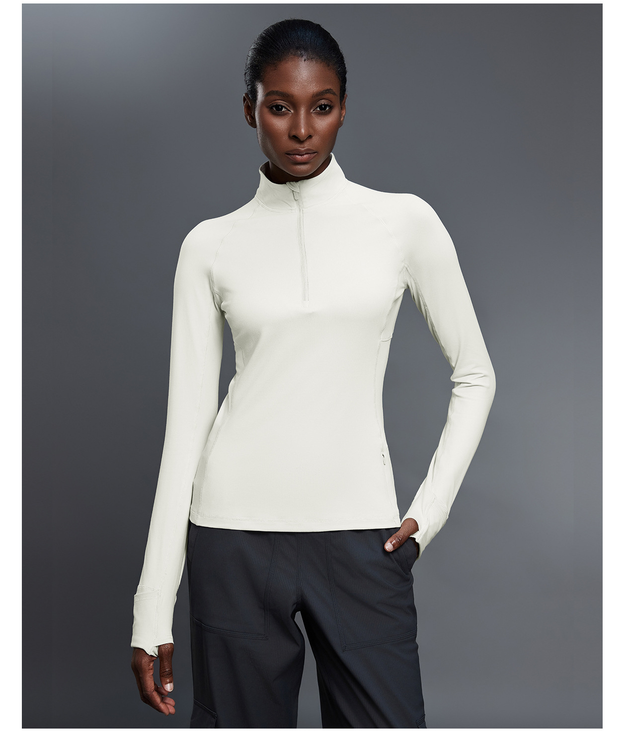 Women's Half Zip Long Sleeve  Yoga Shirt Slim Fit Fitness Sports Top With Thumb Holes FGBD25150